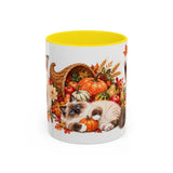 Thanksgiving Ragdoll Cat Mug, Cozy Harvest, Cute Animal Lover Gift, Watercolor Ceramic Coffee Cup, 11oz 15oz — 11oz / Yellow — front