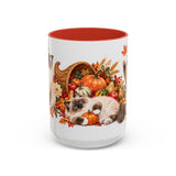Thanksgiving Ragdoll Cat Mug, Cozy Harvest, Cute Animal Lover Gift, Watercolor Ceramic Coffee Cup, 11oz 15oz — 15oz / Red — front