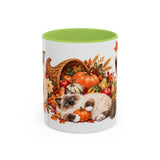 Thanksgiving Ragdoll Cat Mug, Cozy Harvest, Cute Animal Lover Gift, Watercolor Ceramic Coffee Cup, 11oz 15oz — 11oz / Light Green — front