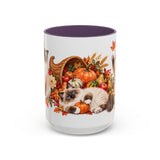 Thanksgiving Ragdoll Cat Mug, Cozy Harvest, Cute Animal Lover Gift, Watercolor Ceramic Coffee Cup, 11oz 15oz — 15oz / Purple — front