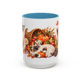 Thanksgiving Ragdoll Cat Mug, Cozy Harvest, Cute Animal Lover Gift, Watercolor Ceramic Coffee Cup, 11oz 15oz — 15oz / Light Blue — front