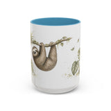 Three-Toed Sloth Accent Mug | Watercolor Nature Coffee Cup | 11oz 15oz Wildlife Lover Gift — 15oz / Light Blue — front