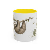 Three-Toed Sloth Accent Mug | Watercolor Nature Coffee Cup | 11oz 15oz Wildlife Lover Gift — 11oz / Yellow — front
