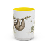 Three-Toed Sloth Accent Mug | Watercolor Nature Coffee Cup | 11oz 15oz Wildlife Lover Gift — 15oz / Yellow — front