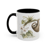 Three-Toed Sloth Accent Mug | Watercolor Nature Coffee Cup | 11oz 15oz Wildlife Lover Gift — 11oz / Black — left