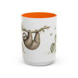 Three-Toed Sloth Accent Mug | Watercolor Nature Coffee Cup | 11oz 15oz Wildlife Lover Gift — 15oz / Orange — front