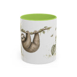 Three-Toed Sloth Accent Mug | Watercolor Nature Coffee Cup | 11oz 15oz Wildlife Lover Gift — 11oz / Light Green — front