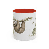 Three-Toed Sloth Accent Mug | Watercolor Nature Coffee Cup | 11oz 15oz Wildlife Lover Gift — 11oz / Red — front