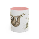 Three-Toed Sloth Accent Mug | Watercolor Nature Coffee Cup | 11oz 15oz Wildlife Lover Gift — 11oz / Pink — front