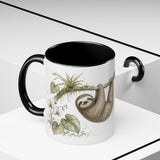 Three-Toed Sloth Accent Mug | Watercolor Nature Coffee Cup | 11oz 15oz Wildlife Lover Gift — 11oz / Black — context-2