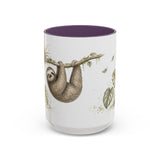 Three-Toed Sloth Accent Mug | Watercolor Nature Coffee Cup | 11oz 15oz Wildlife Lover Gift — 15oz / Purple — front