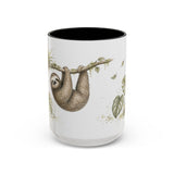 Three-Toed Sloth Accent Mug | Watercolor Nature Coffee Cup | 11oz 15oz Wildlife Lover Gift — 15oz / Black — front