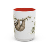 Three-Toed Sloth Accent Mug | Watercolor Nature Coffee Cup | 11oz 15oz Wildlife Lover Gift — 15oz / Red — front