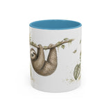 Three-Toed Sloth Accent Mug | Watercolor Nature Coffee Cup | 11oz 15oz Wildlife Lover Gift — 11oz / Light Blue — front