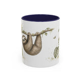 Three-Toed Sloth Accent Mug | Watercolor Nature Coffee Cup | 11oz 15oz Wildlife Lover Gift — 11oz / Navy — front