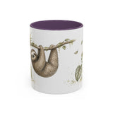 Three-Toed Sloth Accent Mug | Watercolor Nature Coffee Cup | 11oz 15oz Wildlife Lover Gift — 11oz / Purple — front