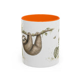 Three-Toed Sloth Accent Mug | Watercolor Nature Coffee Cup | 11oz 15oz Wildlife Lover Gift — 11oz / Orange — front