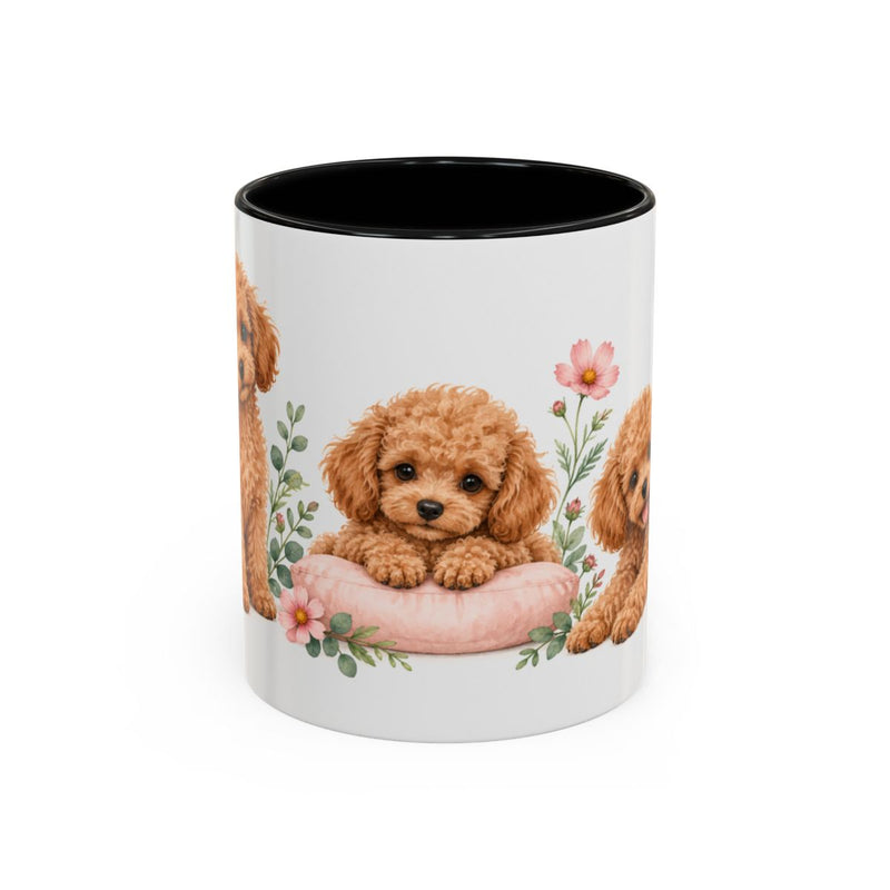 Toy Poodle Mug, Cute Watercolor Dog Coffee Cup, Floral Pet Lover Gift, 11oz 15oz Ceramic Accent Mug — 11oz / Black — front