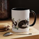 Tuxedo Cat Mug, Cute Watercolor Cat Coffee Cup, Floral Pet Lover Gift, 11oz 15oz Ceramic Accent Mug — 11oz / Black — context-1