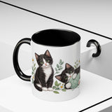 Tuxedo Cat Mug, Cute Watercolor Cat Coffee Cup, Floral Pet Lover Gift, 11oz 15oz Ceramic Accent Mug — 11oz / Black — context-2