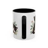 Tuxedo Cat Mug, Cute Watercolor Cat Coffee Cup, Floral Pet Lover Gift, 11oz 15oz Ceramic Accent Mug — 11oz / Black — back