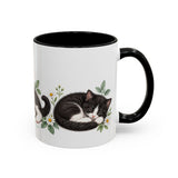 Tuxedo Cat Mug, Cute Watercolor Cat Coffee Cup, Floral Pet Lover Gift, 11oz 15oz Ceramic Accent Mug — 11oz / Black — right