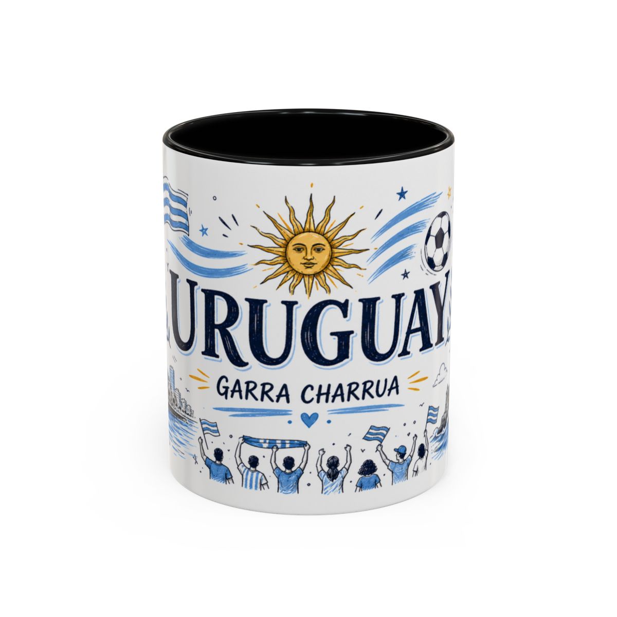 Uruguay Soccer Coffee Mug — Soccer Fan Gift — Accent Color Ceramic 11oz 15oz Match Day Cup — Front view — Photo 1