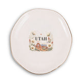 Utah Ceramic Ring Dish, Gold Rim Trinket Tray, Jewelry Holder Gift, Round Wavy Round Heart — Front view — Photo 2