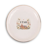 Utah Ceramic Ring Dish, Gold Rim Trinket Tray, Jewelry Holder Gift, Round Wavy Round Heart — Front view — Photo 1