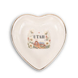 Utah Ceramic Ring Dish, Gold Rim Trinket Tray, Jewelry Holder Gift, Round Wavy Round Heart — Front view — Photo 3