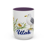 Utah State Bird and Flower Mug, Watercolor Botanical Coffee Cup, Nature Lover Gift, 11oz 15oz Accent Mug — 15oz / Purple — front