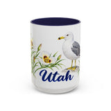 Utah State Bird and Flower Mug, Watercolor Botanical Coffee Cup, Nature Lover Gift, 11oz 15oz Accent Mug — 15oz / Navy — front