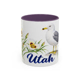 Utah State Bird and Flower Mug, Watercolor Botanical Coffee Cup, Nature Lover Gift, 11oz 15oz Accent Mug — 11oz / Purple — front
