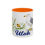 Utah State Bird and Flower Mug, Watercolor Botanical Coffee Cup, Nature Lover Gift, 11oz 15oz Accent Mug — 11oz / Orange — front