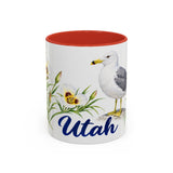 Utah State Bird and Flower Mug, Watercolor Botanical Coffee Cup, Nature Lover Gift, 11oz 15oz Accent Mug — 11oz / Red — front