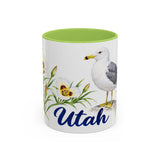 Utah State Bird and Flower Mug, Watercolor Botanical Coffee Cup, Nature Lover Gift, 11oz 15oz Accent Mug — 11oz / Light Green — front