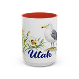 Utah State Bird and Flower Mug, Watercolor Botanical Coffee Cup, Nature Lover Gift, 11oz 15oz Accent Mug — 15oz / Red — front