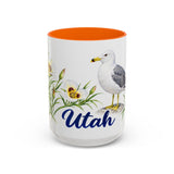 Utah State Bird and Flower Mug, Watercolor Botanical Coffee Cup, Nature Lover Gift, 11oz 15oz Accent Mug — 15oz / Orange — front