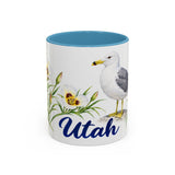 Utah State Bird and Flower Mug, Watercolor Botanical Coffee Cup, Nature Lover Gift, 11oz 15oz Accent Mug — 11oz / Light Blue — front
