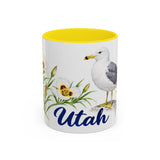 Utah State Bird and Flower Mug, Watercolor Botanical Coffee Cup, Nature Lover Gift, 11oz 15oz Accent Mug — 11oz / Yellow — front