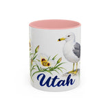 Utah State Bird and Flower Mug, Watercolor Botanical Coffee Cup, Nature Lover Gift, 11oz 15oz Accent Mug — 11oz / Pink — front