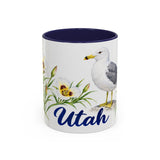 Utah State Bird and Flower Mug, Watercolor Botanical Coffee Cup, Nature Lover Gift, 11oz 15oz Accent Mug — 11oz / Navy — front