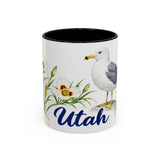 Utah State Bird and Flower Mug, Watercolor Botanical Coffee Cup, Nature Lover Gift, 11oz 15oz Accent Mug — 11oz / Black — front