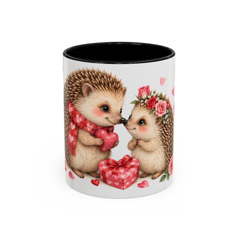 Valentine's Day Hedgehog Mug, Little Love, Cute Animal Lover Gift, Watercolor Ceramic Coffee Cup, 11oz 15oz — 11oz / Black — front