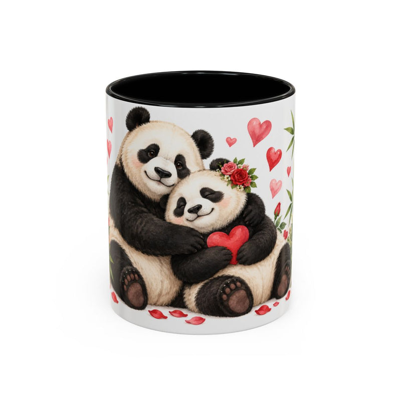 Valentine's Day Panda Mug, Bamboo Romance, Cute Animal Lover Gift, Watercolor Ceramic Coffee Cup, 11oz 15oz — 11oz / Black — front