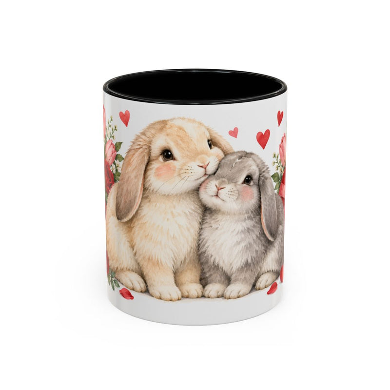 Valentine's Day Rabbit Mug, Bunny Love, Cute Animal Lover Gift, Watercolor Ceramic Coffee Cup, 11oz 15oz — 11oz / Black — front