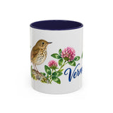 Vermont State Bird and Flower Mug, Watercolor Botanical Coffee Cup, Nature Lover Gift, 11oz 15oz Accent Mug — 11oz / Navy — front