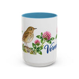 Vermont State Bird and Flower Mug, Watercolor Botanical Coffee Cup, Nature Lover Gift, 11oz 15oz Accent Mug — 15oz / Light Blue — front