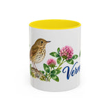 Vermont State Bird and Flower Mug, Watercolor Botanical Coffee Cup, Nature Lover Gift, 11oz 15oz Accent Mug — 11oz / Yellow — front