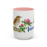 Vermont State Bird and Flower Mug, Watercolor Botanical Coffee Cup, Nature Lover Gift, 11oz 15oz Accent Mug — 15oz / Pink — front